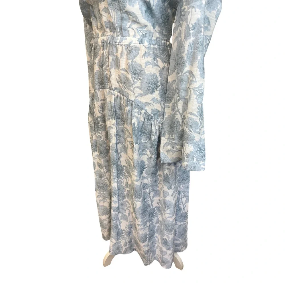 VINCE Dahlia Double V Neck Midi Dress Sz M Blue Floral Cutout Cottage Wedding - Picture 10 of 14
